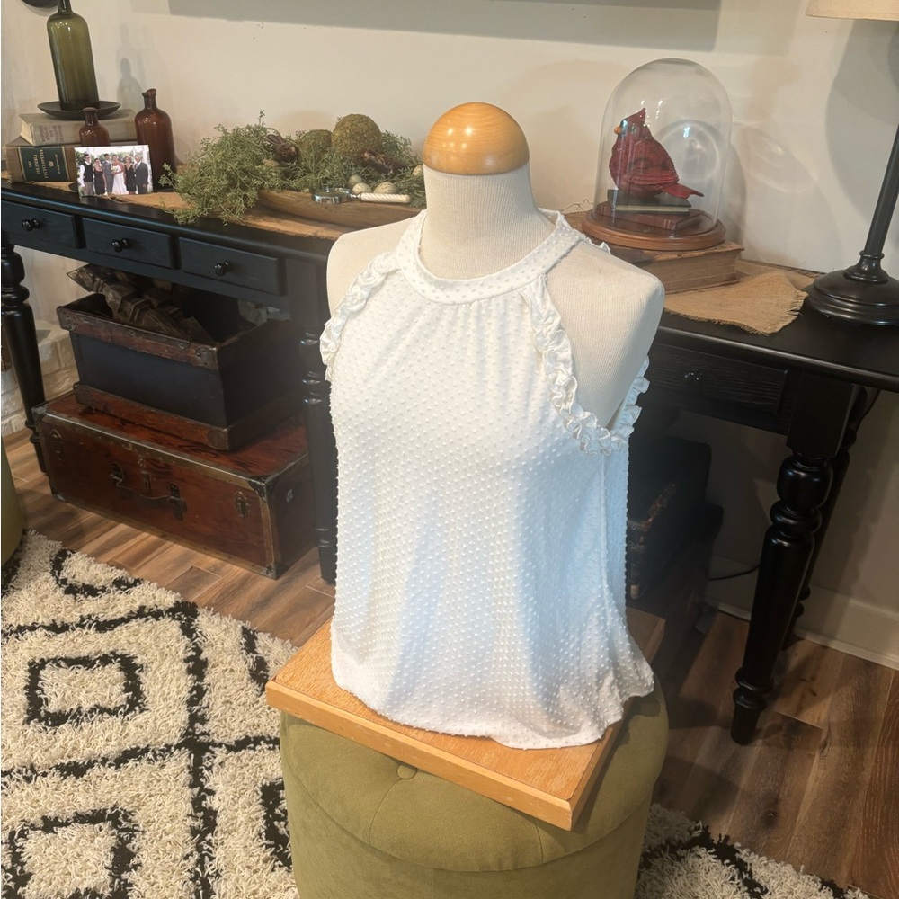 Who What Wear White Ruffled Sleeveless Tank Top